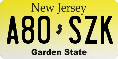 NJ license plate A80SZK
