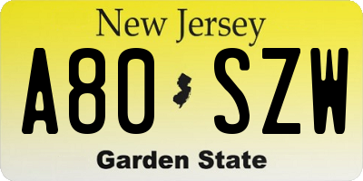 NJ license plate A80SZW