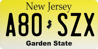 NJ license plate A80SZX