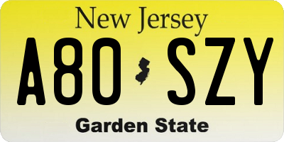 NJ license plate A80SZY