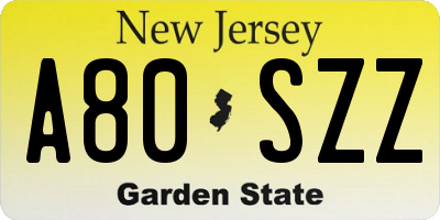 NJ license plate A80SZZ