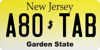 NJ license plate A80TAB