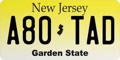 NJ license plate A80TAD