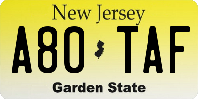 NJ license plate A80TAF