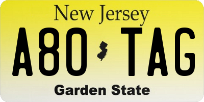 NJ license plate A80TAG