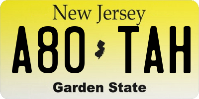 NJ license plate A80TAH