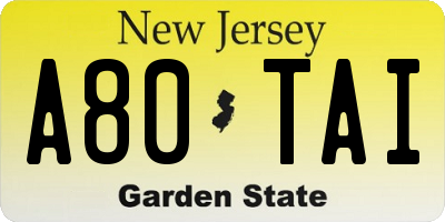 NJ license plate A80TAI