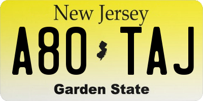 NJ license plate A80TAJ