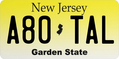 NJ license plate A80TAL