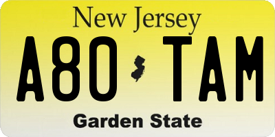 NJ license plate A80TAM