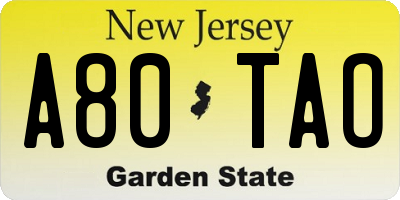 NJ license plate A80TAO