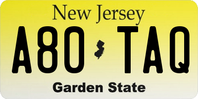 NJ license plate A80TAQ
