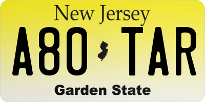NJ license plate A80TAR