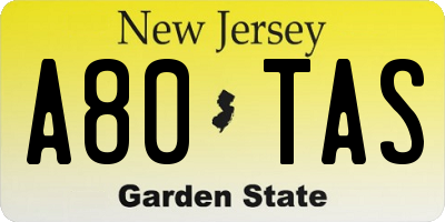 NJ license plate A80TAS