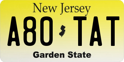 NJ license plate A80TAT
