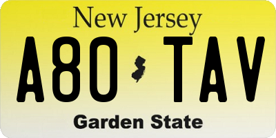 NJ license plate A80TAV