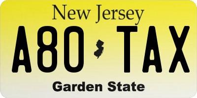 NJ license plate A80TAX