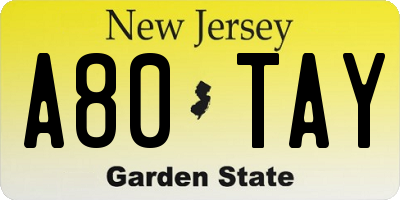 NJ license plate A80TAY