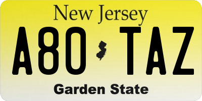 NJ license plate A80TAZ