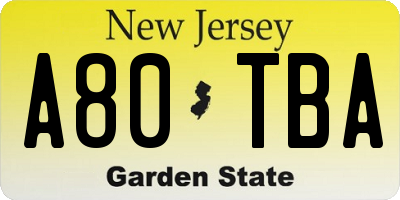 NJ license plate A80TBA