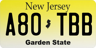 NJ license plate A80TBB