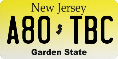 NJ license plate A80TBC