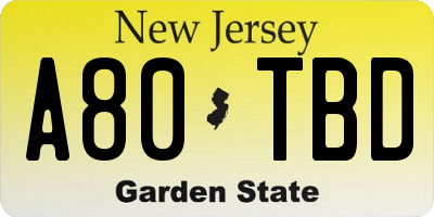 NJ license plate A80TBD