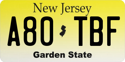 NJ license plate A80TBF
