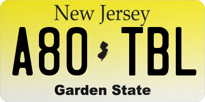 NJ license plate A80TBL