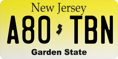 NJ license plate A80TBN