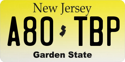 NJ license plate A80TBP