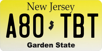 NJ license plate A80TBT