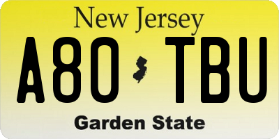 NJ license plate A80TBU