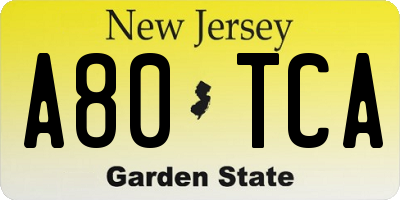 NJ license plate A80TCA