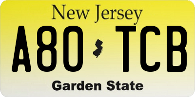 NJ license plate A80TCB