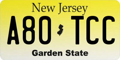 NJ license plate A80TCC