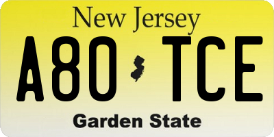 NJ license plate A80TCE