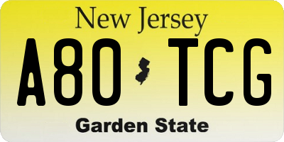 NJ license plate A80TCG