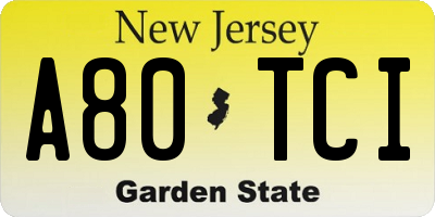 NJ license plate A80TCI