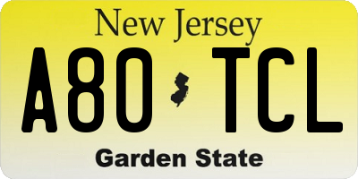 NJ license plate A80TCL
