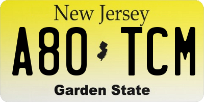 NJ license plate A80TCM