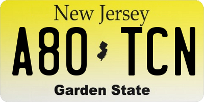 NJ license plate A80TCN