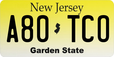 NJ license plate A80TCO