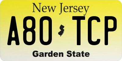 NJ license plate A80TCP