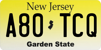 NJ license plate A80TCQ
