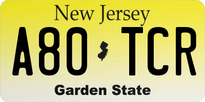 NJ license plate A80TCR