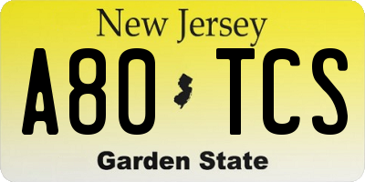 NJ license plate A80TCS