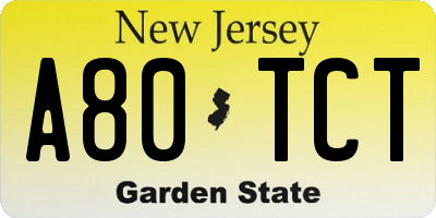 NJ license plate A80TCT