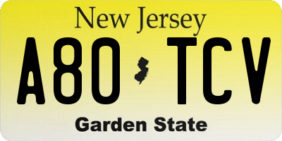 NJ license plate A80TCV