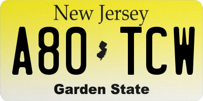 NJ license plate A80TCW